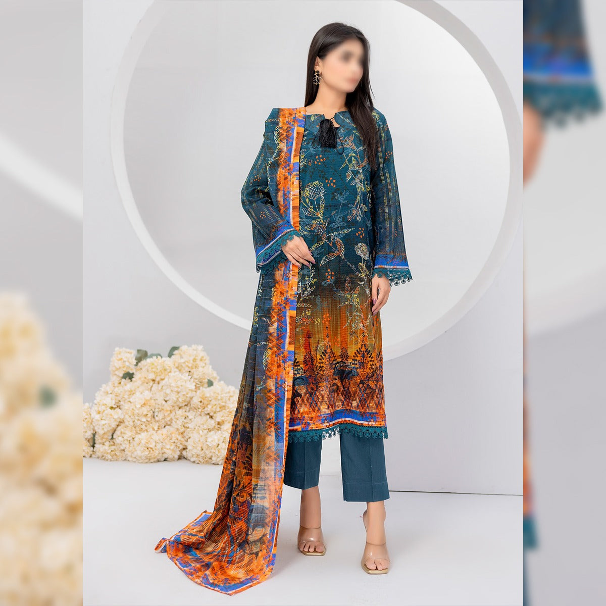 NUREH THREE PIECE DIGITAL LAWN SUIT - UNSTITCHED