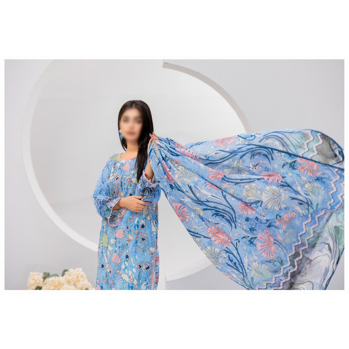 NUREH THREE PIECE DIGITAL LAWN SUIT - UNSTITCHED
