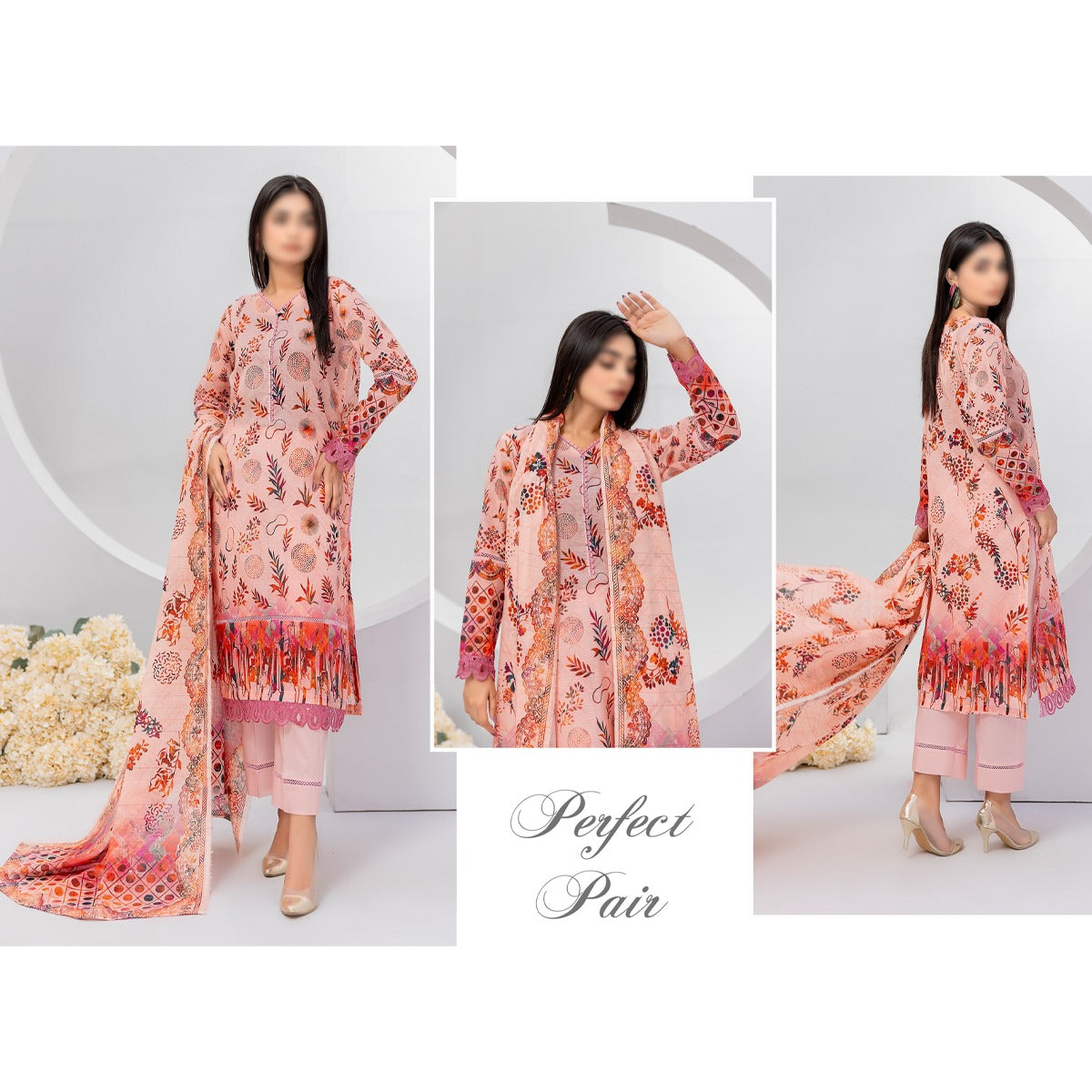 NUREH THREE PIECE DIGITAL LAWN SUIT - UNSTITCHED