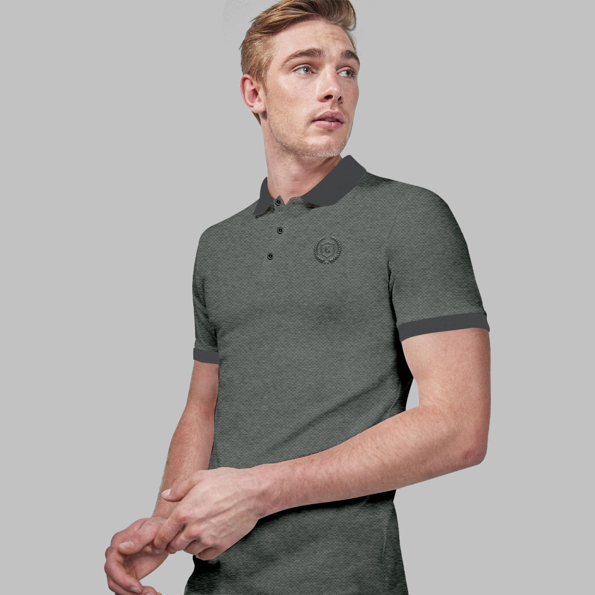HG Signature Emb Contrast Collar Polo Shirt - Gray