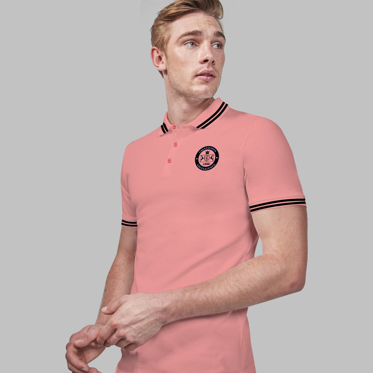 HG Emb Excellence Polo Shirt For Men's - Sea Pink