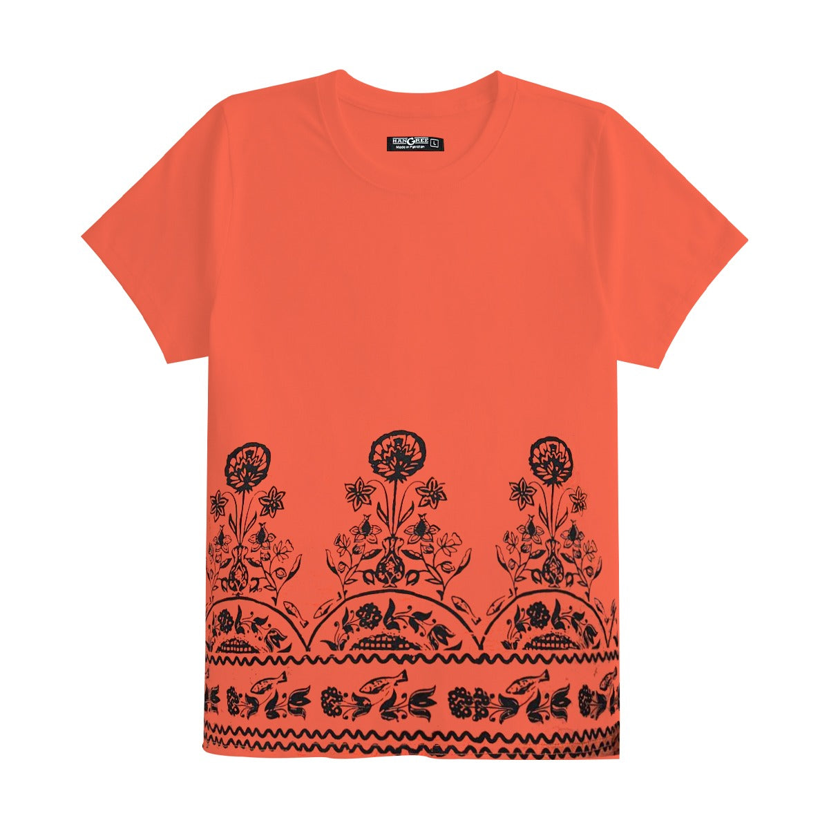 Women Floral Printed Tee Shirt - Orange