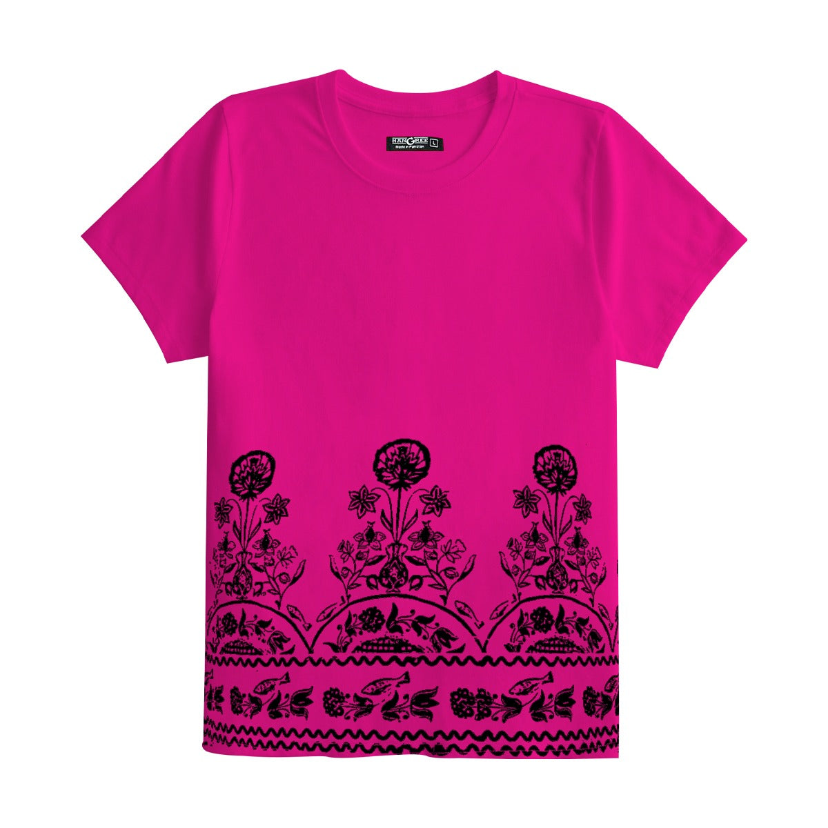 Women Floral Printed Tee Shirt - Barbie Pink