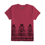 Women Floral Printed Tee Shirt - Burgundy