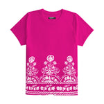 Women Floral Printed Tee Shirt - Barbie Pink