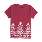 Women Floral Printed Tee Shirt - Burgundy