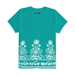 Women Floral Printed Tee Shirt - Sea Green