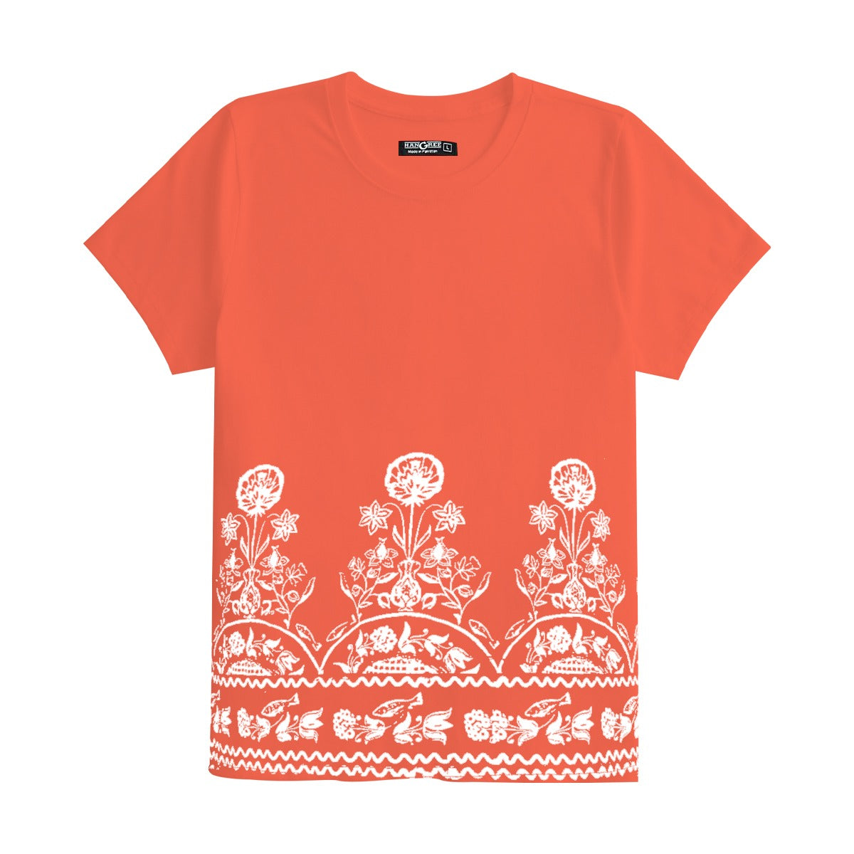 Women Floral Printed Tee Shirt - Orange