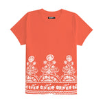 Women Floral Printed Tee Shirt - Orange
