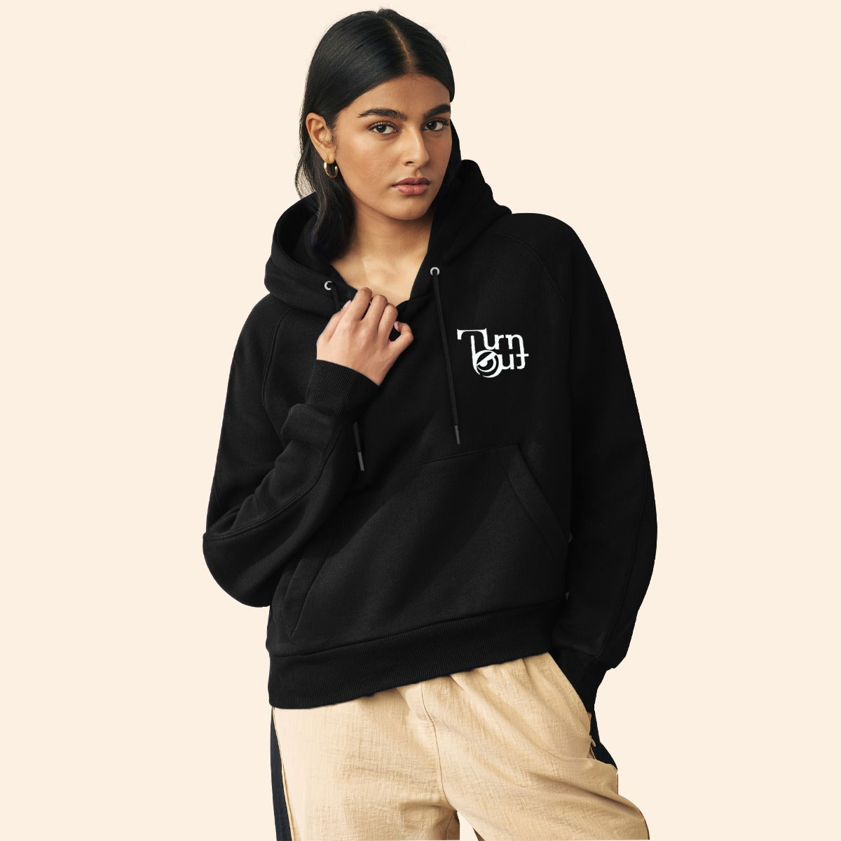 Women's Exclusive Printed Pull Over Fleece Hoodie - Black
