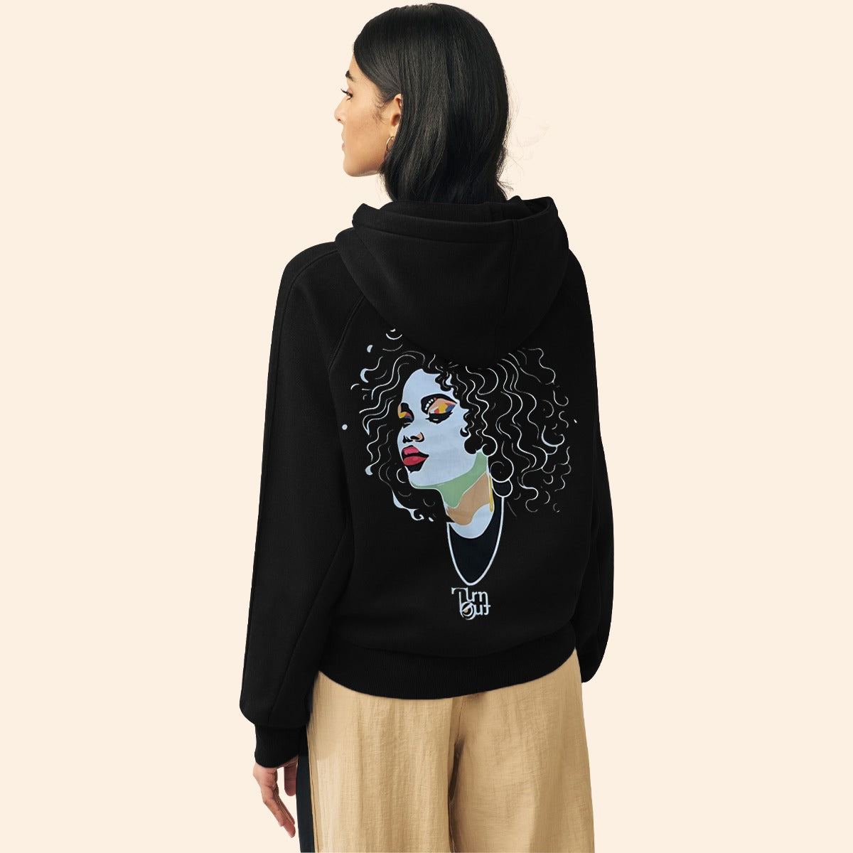 Women's Exclusive Printed Pull Over Fleece Hoodie - Black