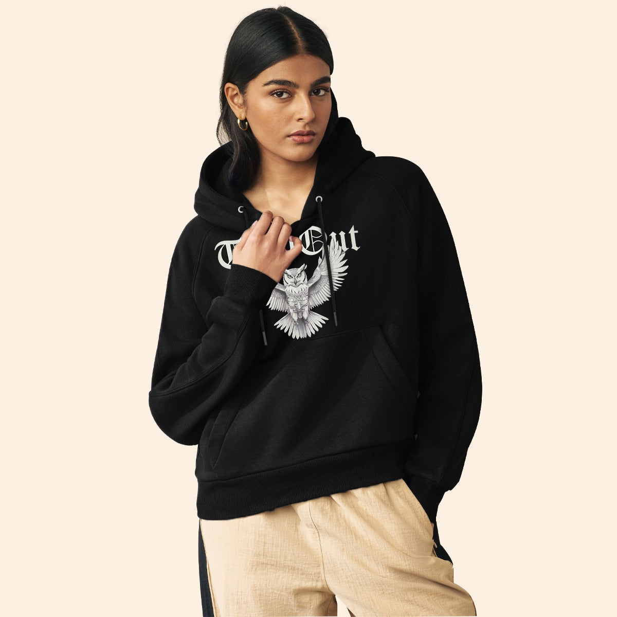 Women's Exclusive Printed Pull Over Fleece Hoodie - Black