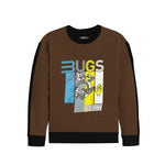 Boy's "BUGS" Printed Panel Sleeves Sweat Shirt - Brown
