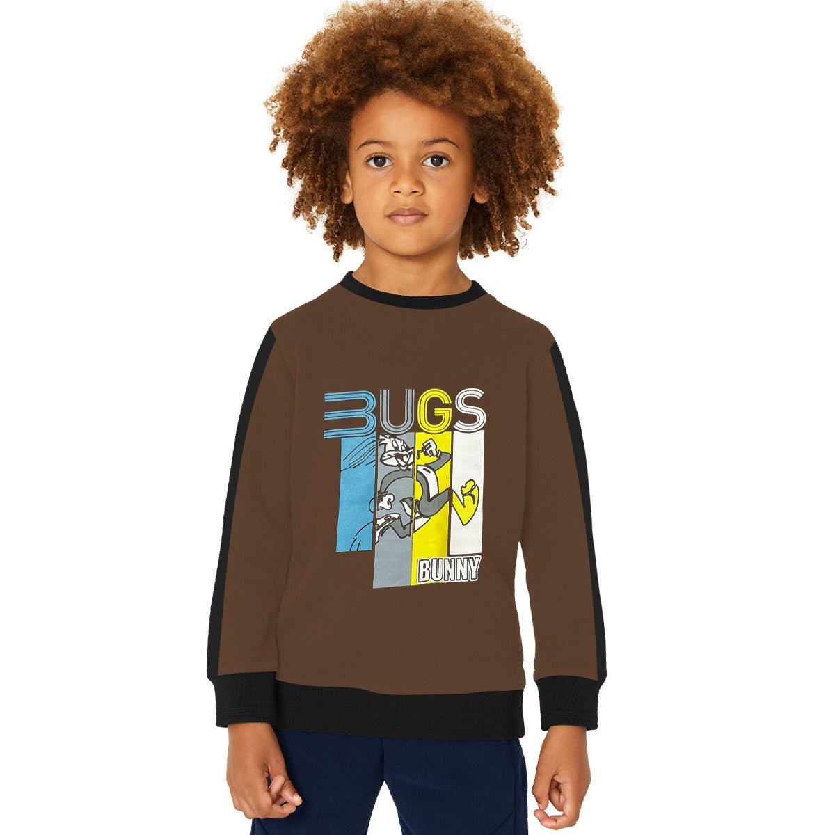 Boy's "BUGS" Printed Panel Sleeves Sweat Shirt - Brown