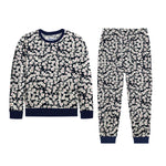 Girl's Allover Floral Printed Fleece Twin Set - Navy