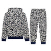 Girl's Allover Floral Printed Fleece Hoodie Twin Set - Navy