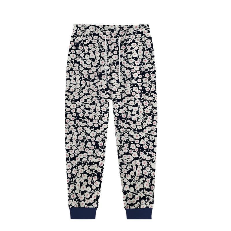 Girl's Allover Floral Printed Fleece Hoodie Twin Set - Navy
