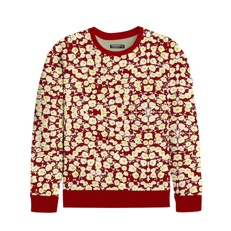Girl's Allover Floral Printed Fleece Twin Set - Red