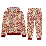Girl's Allover Floral Printed Fleece Hoodie Twin Set - Red