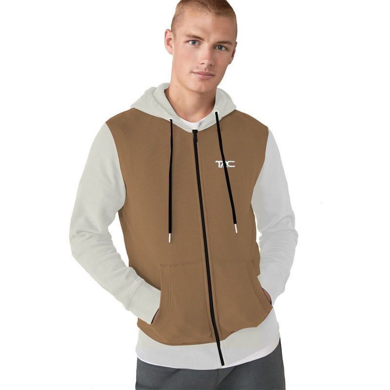Contrast Sleeves Men Fashion Fleece Hoodie - Brown