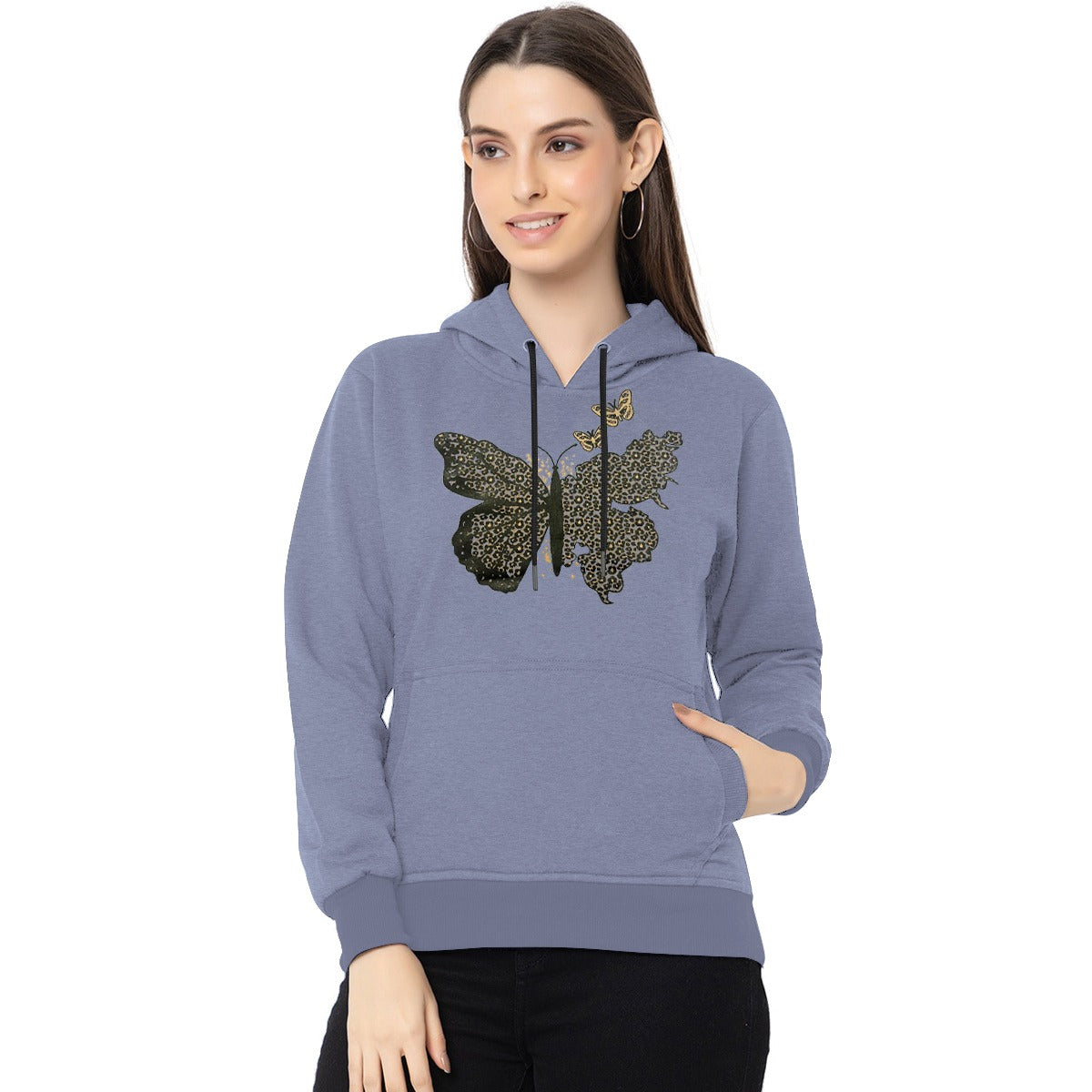 Women's Butterfly Printed Hoodie - Light Purple