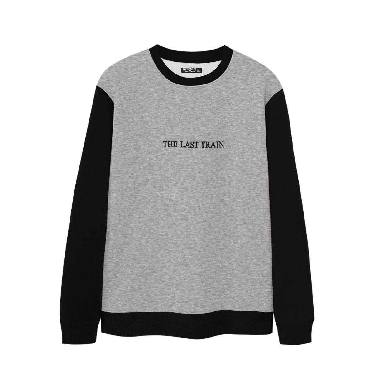 Contrast Sleeves "The Last Train" Emb, Sweat Shirt - Gray Black