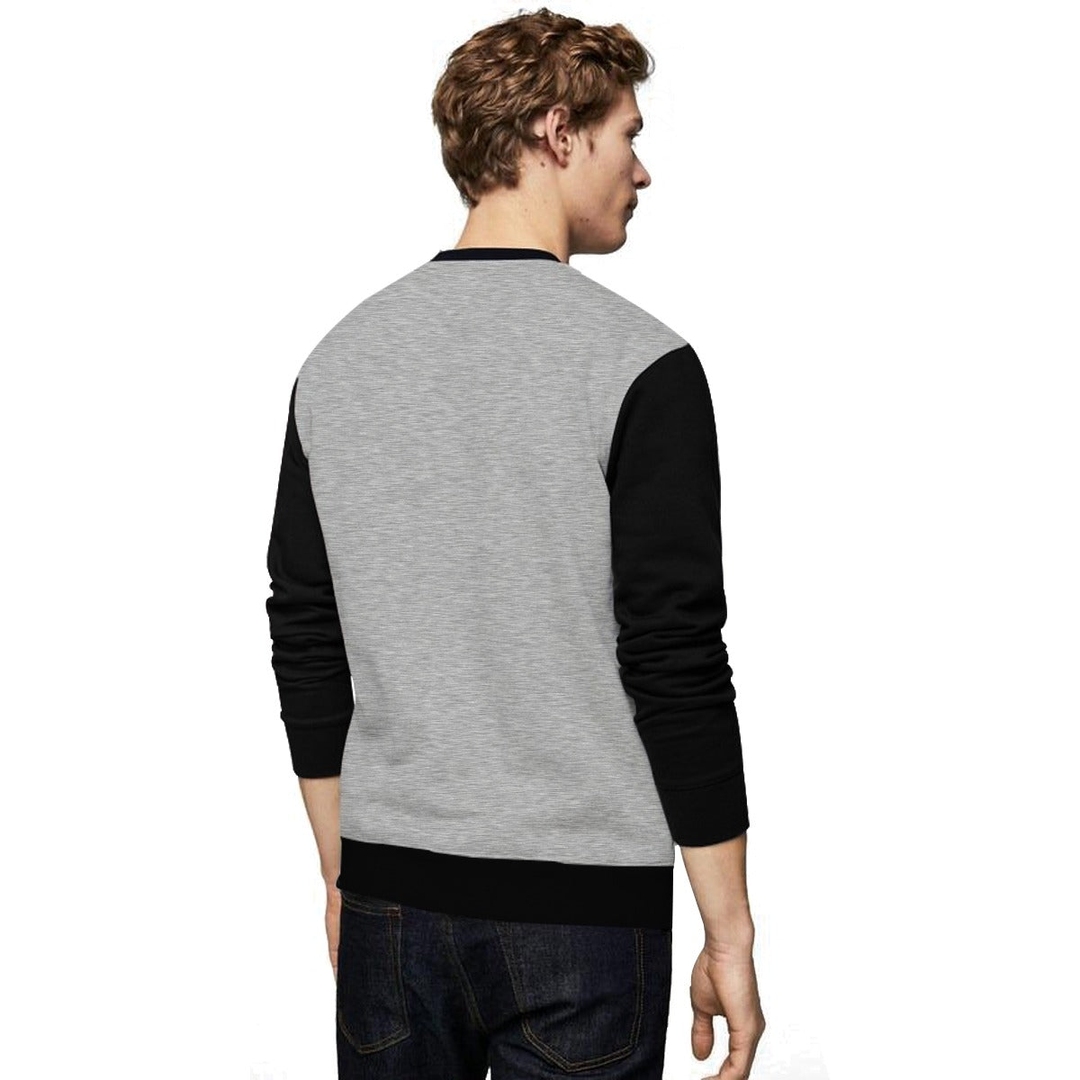 Contrast Sleeves "The Last Train" Emb, Sweat Shirt - Gray Black