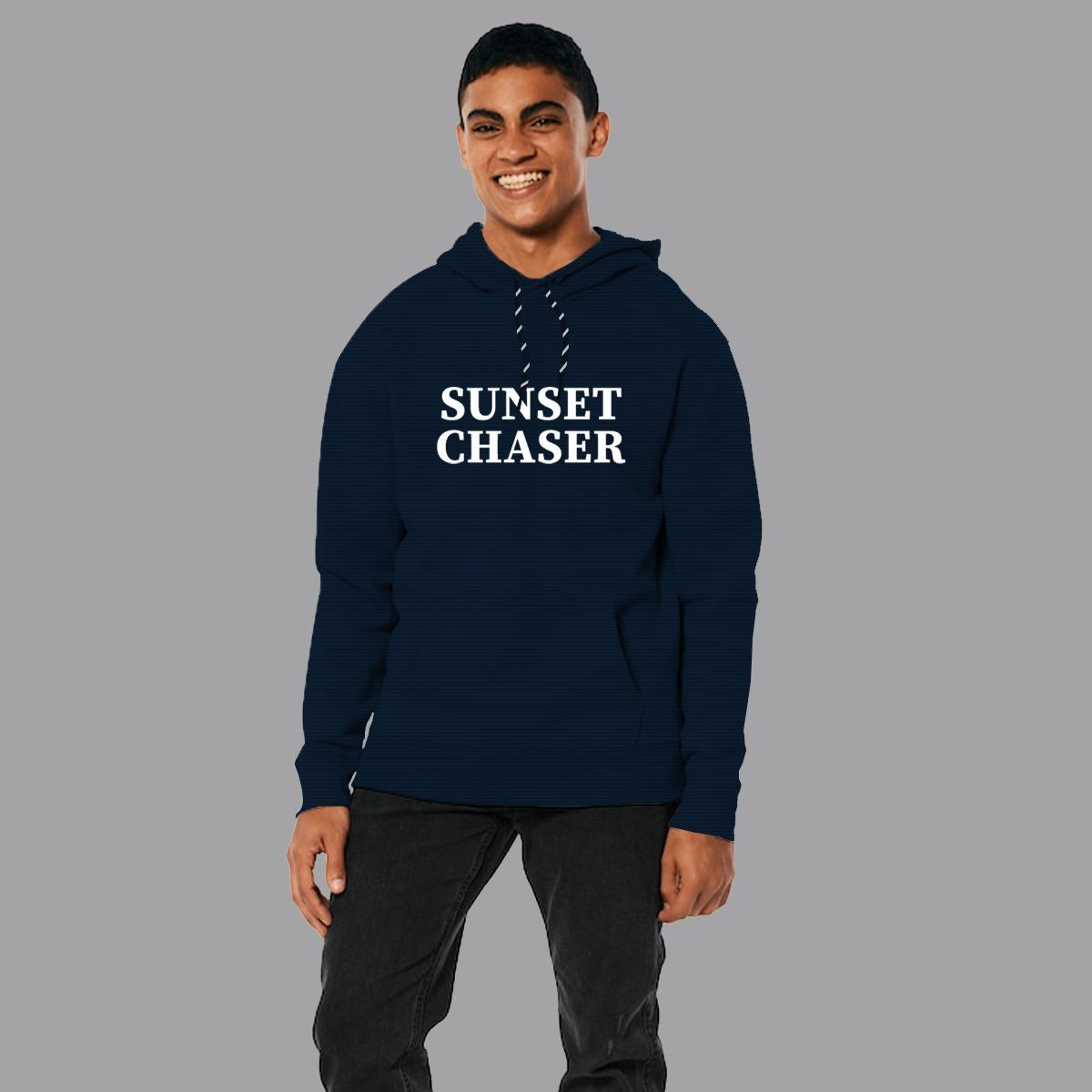 "Sunset Chaser" Printed Ripple Fleece Hoodie - Navy