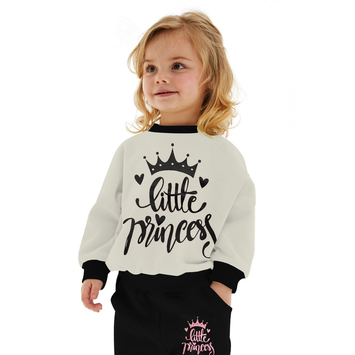 Girls "Little Princess" Printed Twin Set - Skin & Black