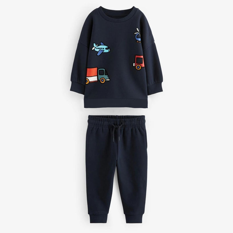 Unisex Graphic Printed Twin Set - Dark Navy