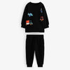 Unisex Graphic Printed Twin Set - Black