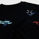 Unisex Graphic Printed Twin Set - Black