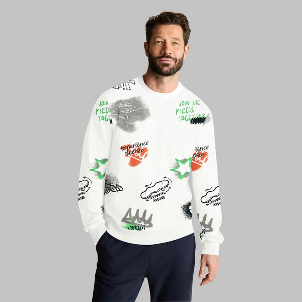 All Over Graphic Printed Sweat Shirt - White (Minor Fault)