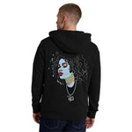 T/O Graphic Printed Drop Shoulder Fleece Hoodie - Black