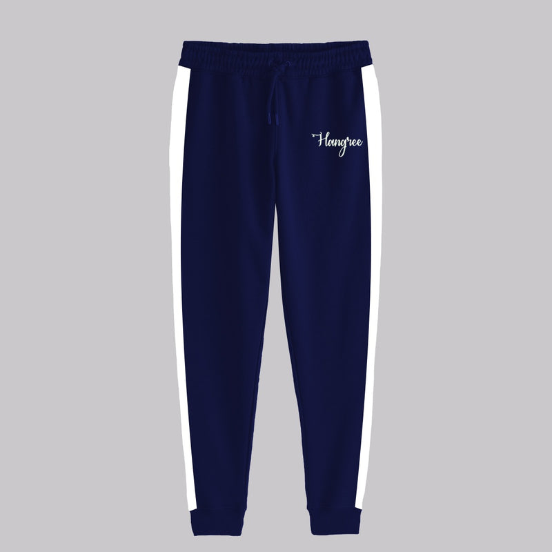 Hangree Signature Emb Close Bottom Panel Fashion Sweat Pant - Navy