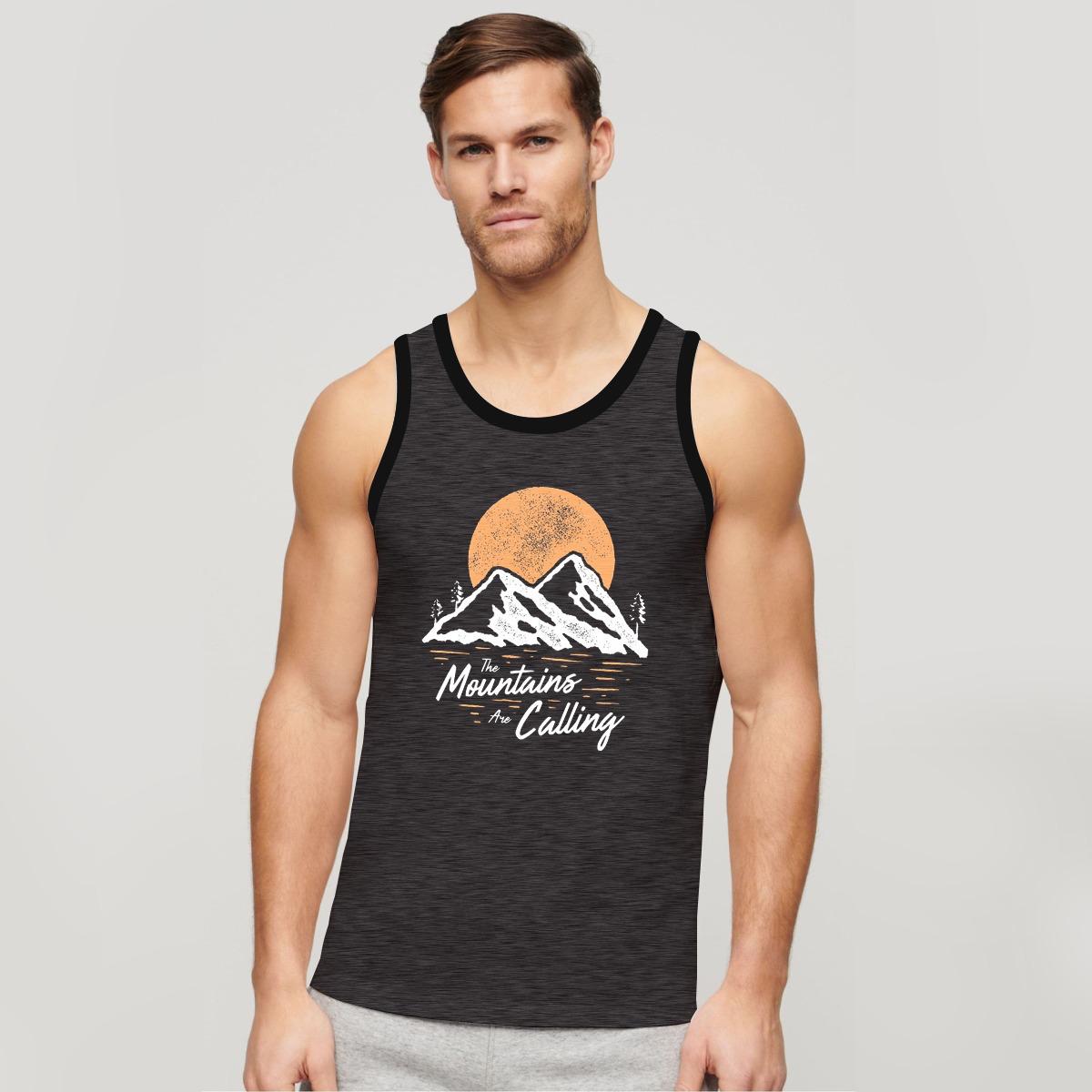 HG "Mountains" Printed ActiveFit Sleeveless Vest - Charcoal Gray