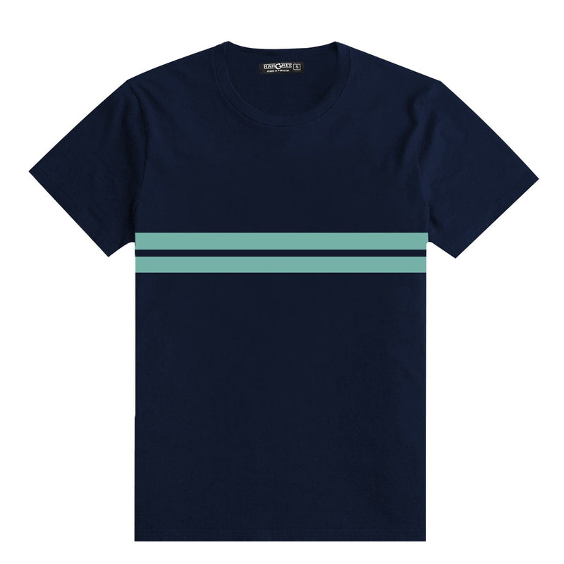 Men Chest Fashion Ribbon Tee Shirt - Navy