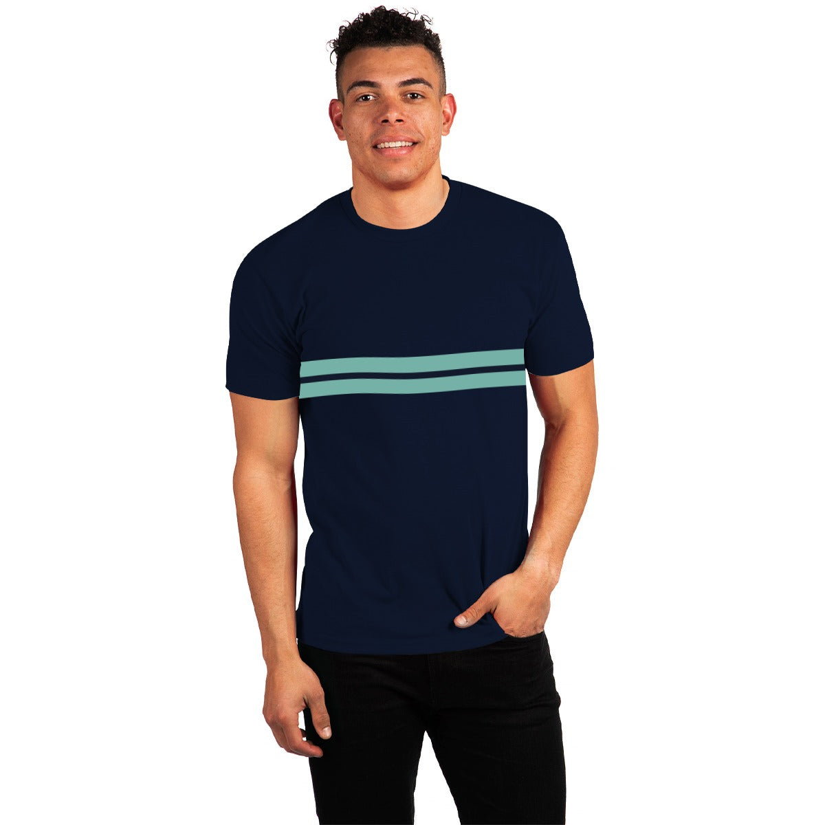 Men Chest Fashion Ribbon Tee Shirt - Navy