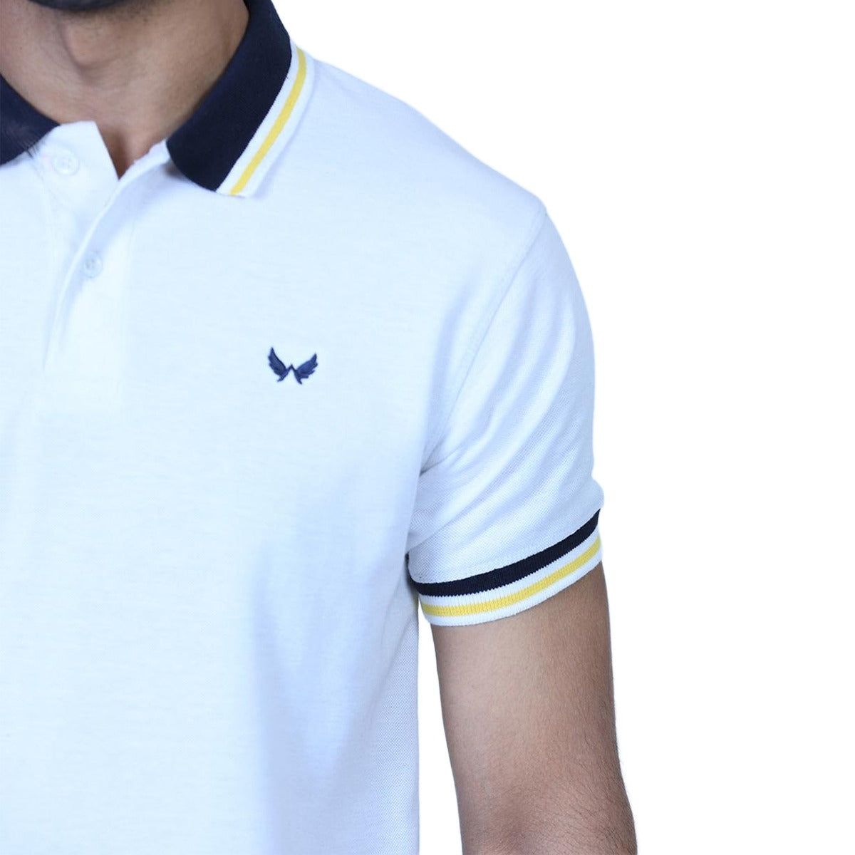 Signature Embroidered Tipping Collar Polo - White