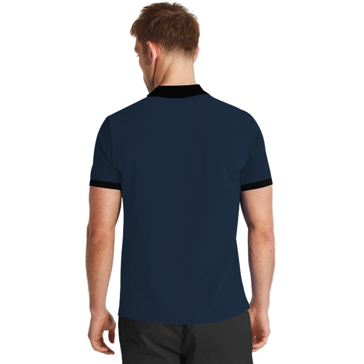 Signature Embroidered Contrast Collar Polo - Blue
