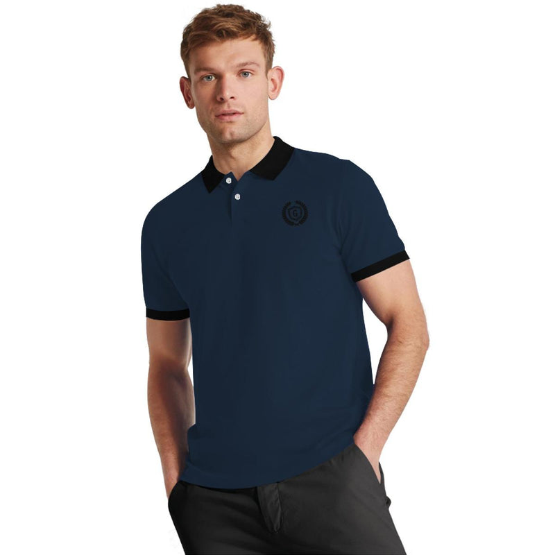 Signature Embroidered Contrast Collar Polo - Blue
