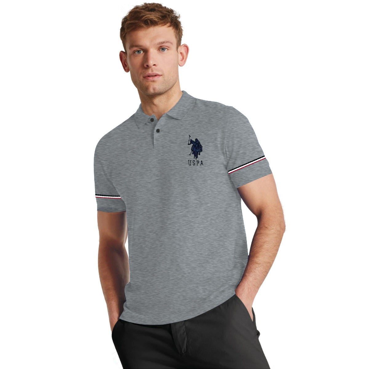 Signature Embroidered Self Collar Fashion Polo - Hyder Gray