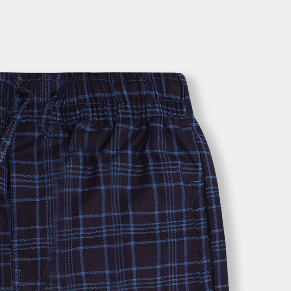 Men Casual Check Trouser - Navy