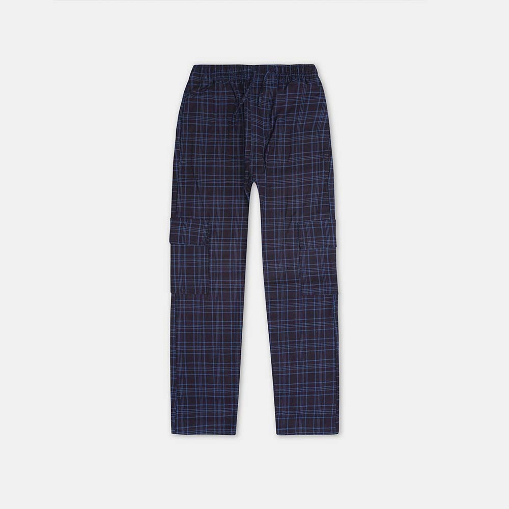 Men Cargo Casual Check Trouser - Navy
