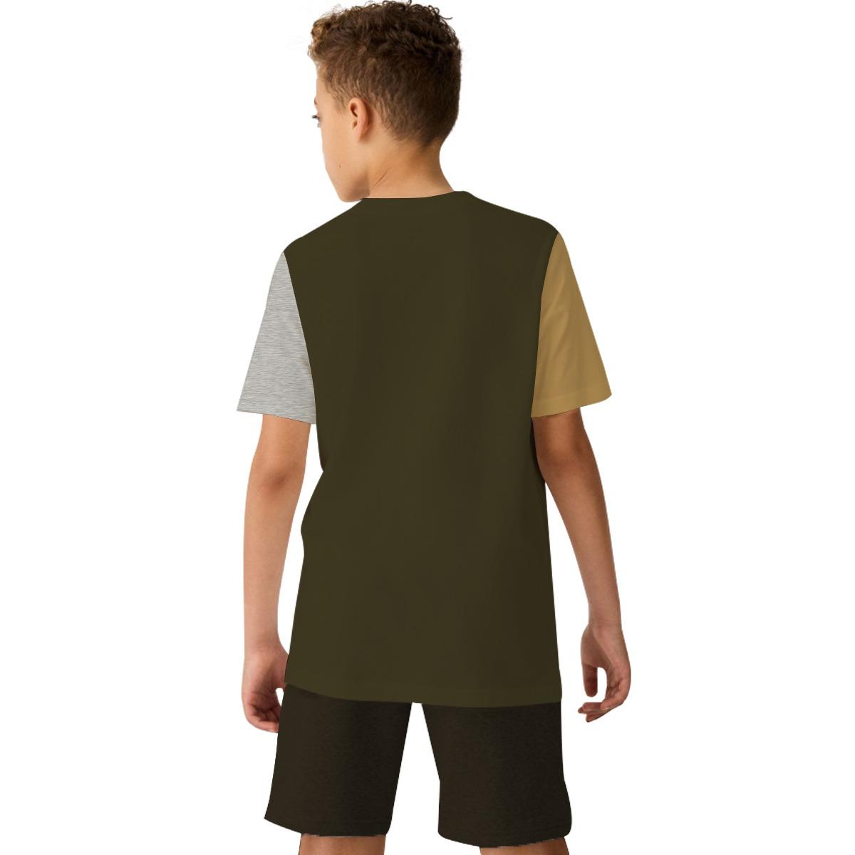 Boys Printed Patch Style Contrast Tee Shirt - Wood Green