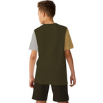 Boys Printed Patch Style Contrast Tee Shirt - Wood Green