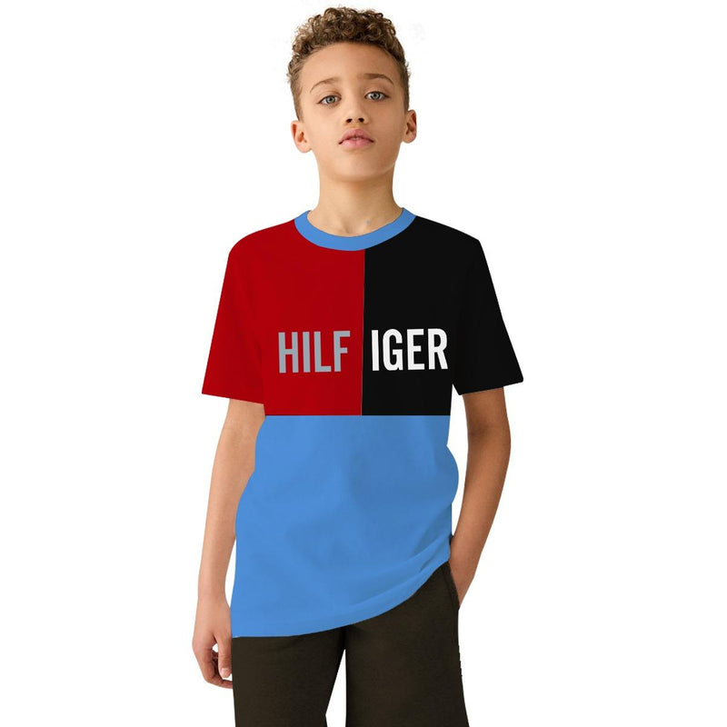 Boys Printed Patch Style Contrast Tee Shirt - True Blue