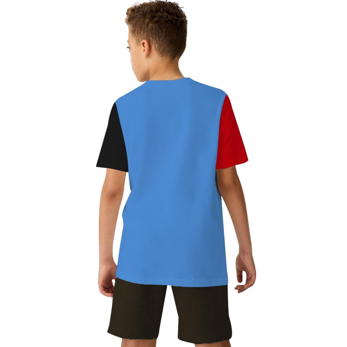 Boys Printed Patch Style Contrast Tee Shirt - True Blue