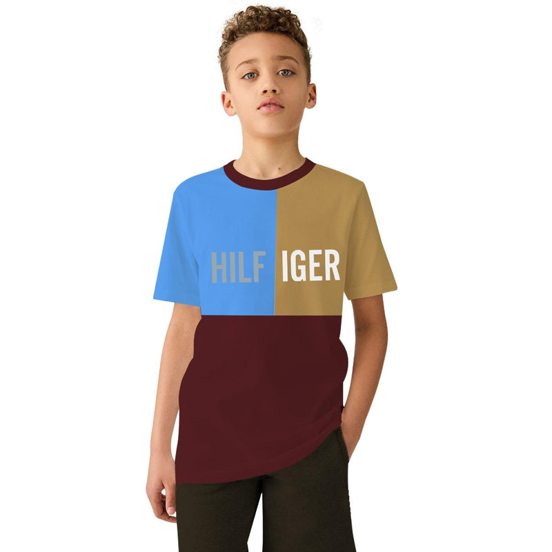 Boys Printed Patch Style Contrast Tee Shirt - Maroon