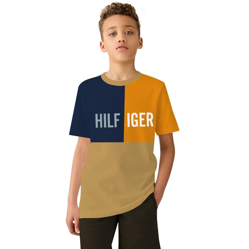 Boys Printed Patch Style Contrast Tee Shirt - Skin Brown